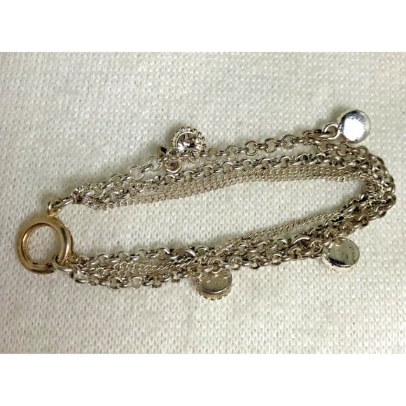 Four Strand Silver Tone Charm Bracelet with Four CZ Charms - 6 1/2" Long - Picture 5 of 5